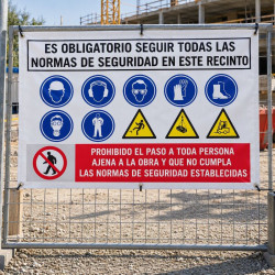 Lona advertencias obra