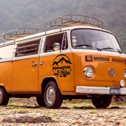 Mountain-loving van sticker