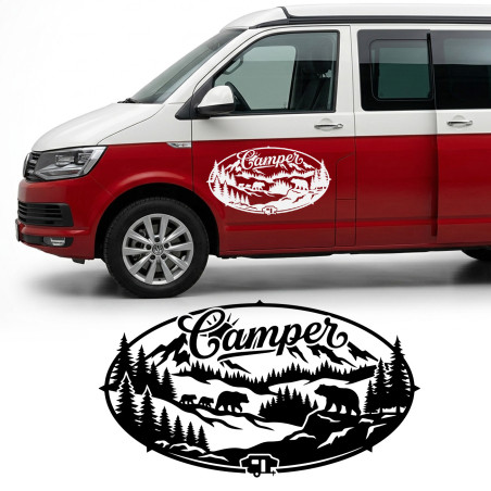 Vinilo camper para furgoneta con osos y montañas