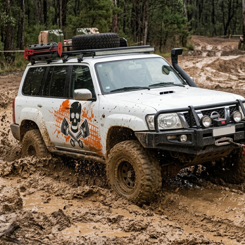 Vinilos 4x4 calavera y pistones offroad