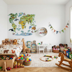 Pegatina para pared mapamundi animales infantil