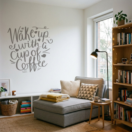 Pegatina para pared con frase positiva sobre el café