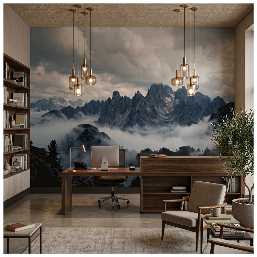 poster mural montagnes avec brumes